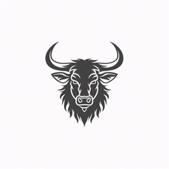 A minimalist, logo featuring a sleek and stylized Bull Horn head against a white background awesome, professional, vector logo, simple, black and white