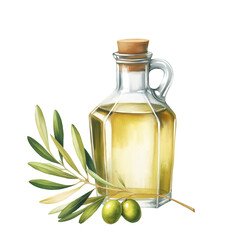Olive bottle illustration with olive branch. - 752864626