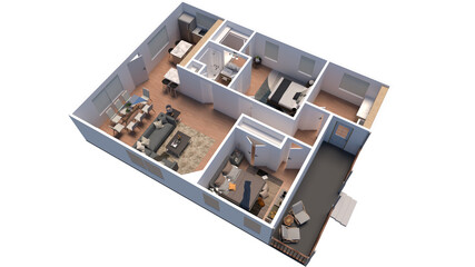 3D Floor Plan for Two Bedroom Interior design.