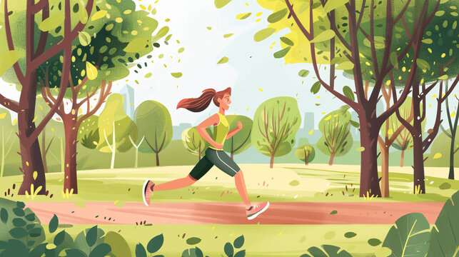 illustration of a woman running in the park 