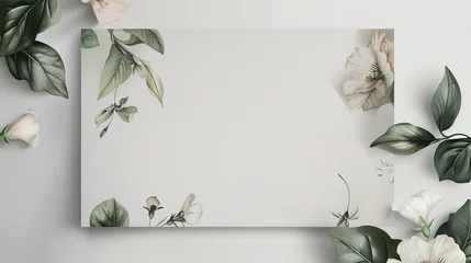 Foto op Aluminium Minimalist floral wedding invitation card template design, colorful pansies with green leaves on white,generative ai,  © mangsi