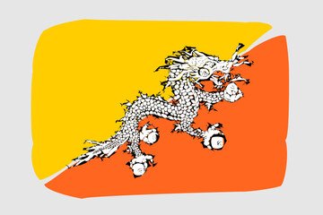 Bhutan flag - painted design vector illustration. Vector brush style