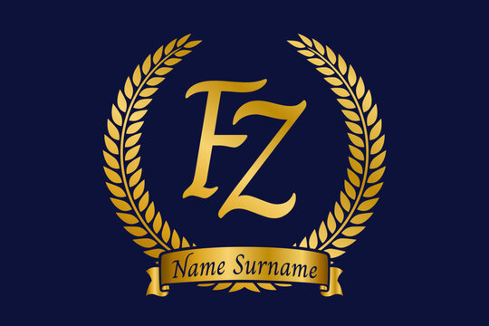 Initial letter F and Z, FZ monogram logo design with laurel wreath. Luxury golden calligraphy font.