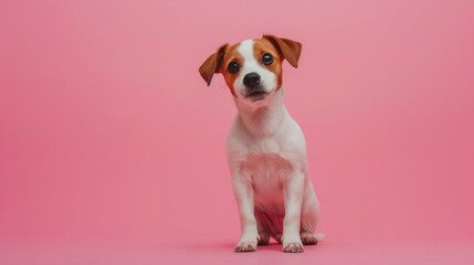 jack russell terrier on pink background
