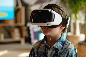 a kid wearing VR headsets and enjoying virtual reality entertainment for children