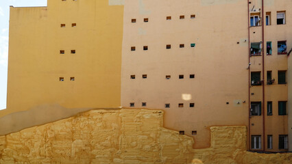 Projected polyurethane, projected polyurethane foam. Waterproofing of building party walls, golden insulation. 2