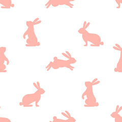 Cute hares seamless pattern. Baby Easter wallpaper.Pink love bunny background