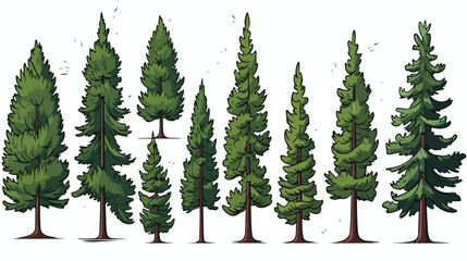 Hand drawn cartoon doodle of woodland pine trees 
