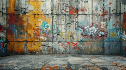 Fototapeta premium Graffiti on Rusty Concrete Wall