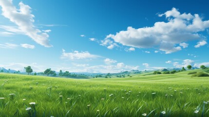 Obraz premium Lush wide grass field with a vividly clear sky overhead