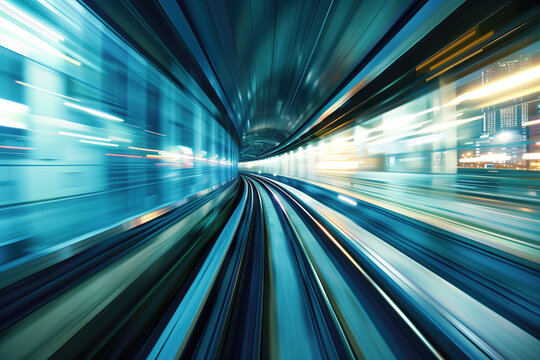 Moving with high speed in a tunnel. Engineering industry. Motion blur. Created with Generative AI technology.