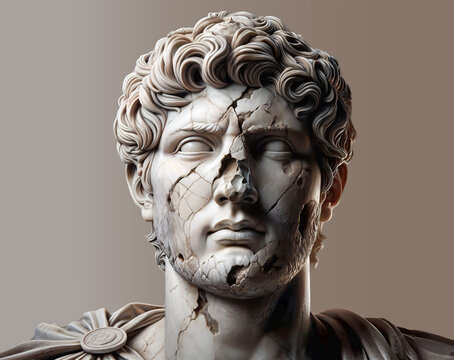 Statue of a roman emperor being damaged but still standing. Stoicism and resilience.