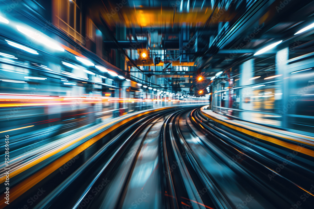 Poster moving with high speed in a tunnel. engineering industry. motion blur. created with generative ai te