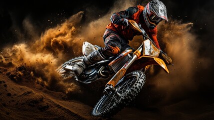 Motocross rider catching air, dynamic and bold