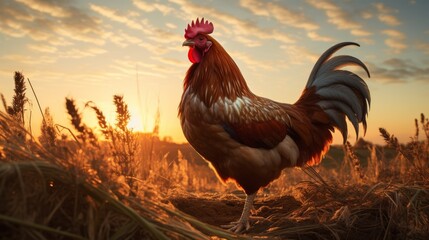 Rooster crowing at dawn, the farm’s natural alarm - obrazy, fototapety, plakaty