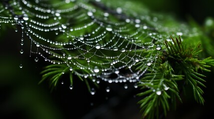 Spider web with dew in the forest, intricate wildlife detail