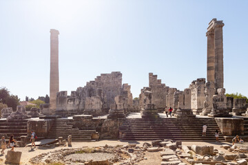 Obraz premium Great Temple of Apollo at Didyma (Didimeion) against sun. Eastern facade. Didim. Aydin, Turkey (Turkiye)