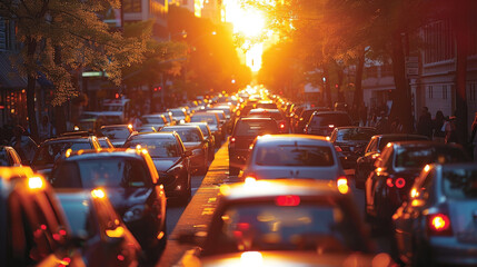 A congested urban street, highlighting the daily reality of city commuting.