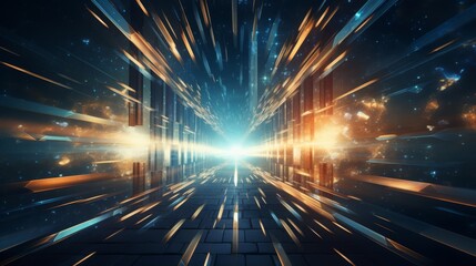 Fototapeta na wymiar Illustration of high-speed internet particles racing through a digital tunnel