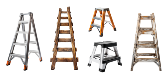 Different ladder collection isolated on transparent background. Generative AI