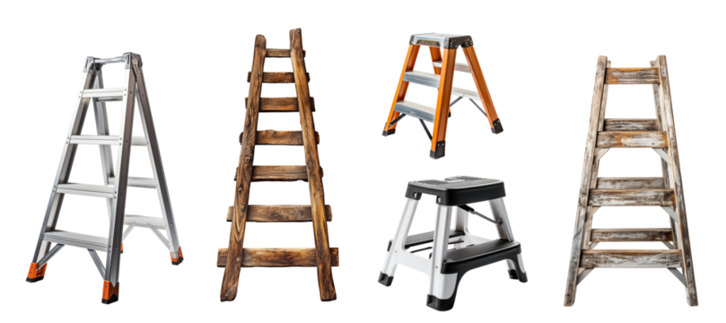 Different ladder collection isolated on transparent background. Generative AI