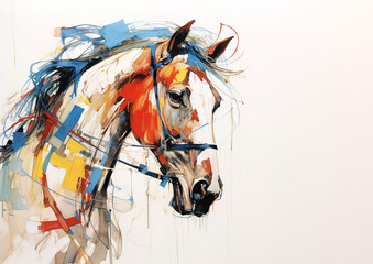Beautiful painting of a horse head on clean background. Mammals, Wildlife Animals. Illustration, Generative AI.