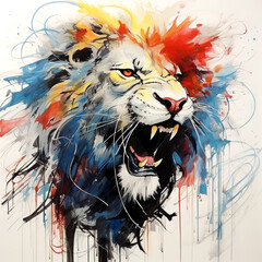 Beautiful painting of a lion head on clean background. Mammals, Wildlife Animals. Illustration, Generative AI.