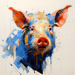 Beautiful painting of a pig on clean background. Mammals. Farm animals. Illustration, Generative AI.