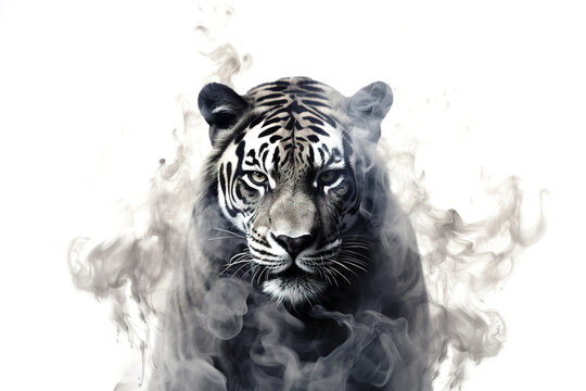Image of black smoke tiger on white background. Mammals. Wildlife Animals.