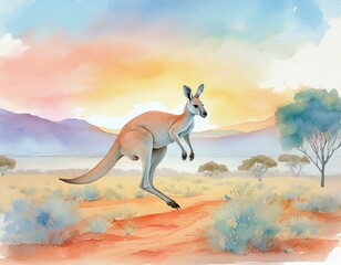 kangaroo in the sunset - obrazy, fototapety, plakaty