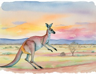 kangaroo in the desert - obrazy, fototapety, plakaty