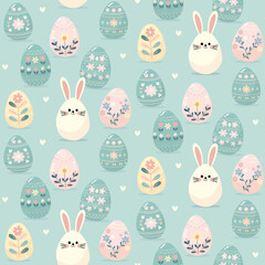 Happy Easter, a pattern with Easter eggs and a bunny egg seamless pattern