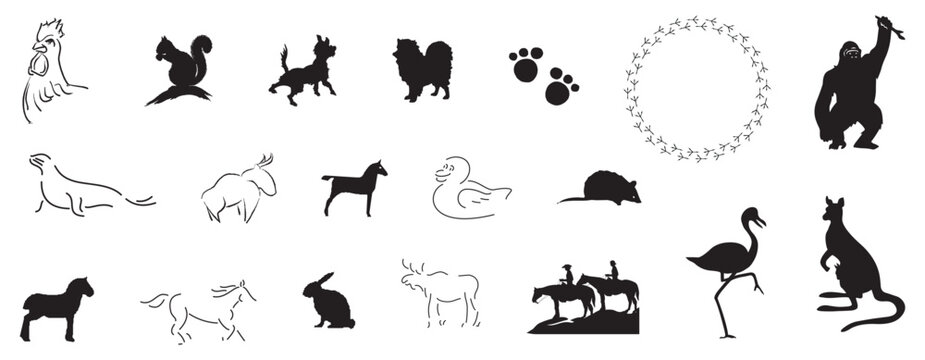 ANIMALS ICONS mix farm pets wild jungle etc miscellaneous animals creative clipart and cartoons etc - compendium vector illustrations editable best art design for multipurpose use in high definition f