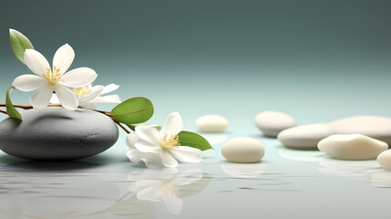 Fototapeta na wymiar A pile of zen stones with flowers