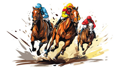 Horse race freehand draw cartoon vector illustration - obrazy, fototapety, plakaty
