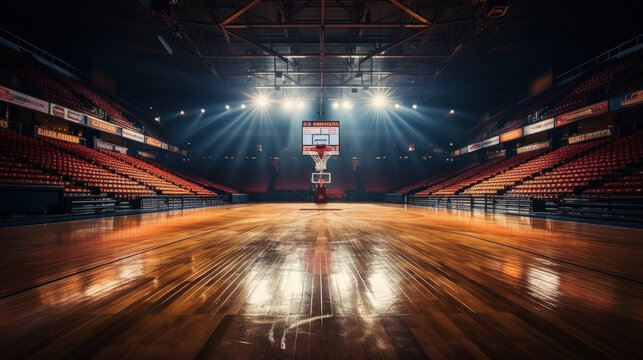 Empty of Arena basketball court, Professional basketball court.