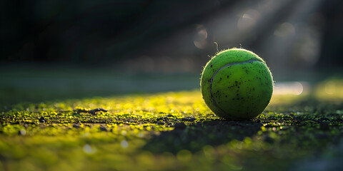 A tennis ball in motion at a tennis championship, Tennis ball bouncing off the court with motion blur  blue court,
 - obrazy, fototapety, plakaty