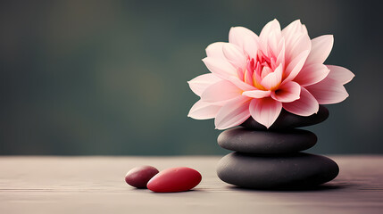Obraz na płótnie Canvas A pile of zen stones with flowers