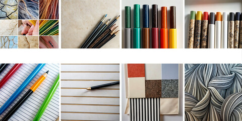 stationery, felt-tip pens, pencils, samples, paper, set - obrazy, fototapety, plakaty