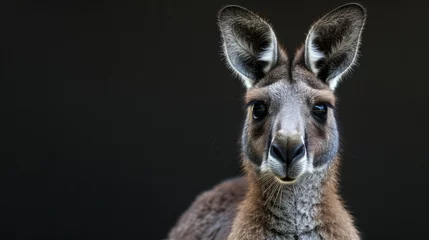 Fotobehang a kangaroo close-up portrait looking direct in camera with low-light, black backdrop  © PAOLO