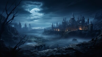 Moonlit castle ruins with a mystical aura and hidden secrets