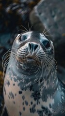 a seal portrait looking direct in camera with low-light