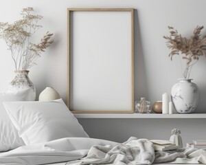Tranquil Setting with Mockup Frame and Spring Blossoms