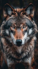 Fototapeta premium a wolf portrait looking direct in camera with low-light 