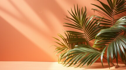 Fototapeta premium Tropical palm leaf shadow, summer vibe background