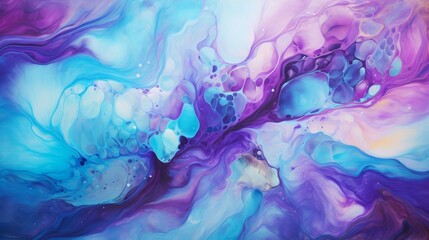 Turquoise and purple water splashes merging, a cool and warm color contrast