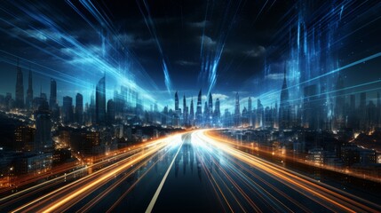 Fototapeta na wymiar Visual metaphor of high-speed internet as a digital highway, conveying rapid data transfer