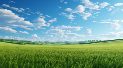 Wide grass plains stretching towards a horizon under a clear sky - obrazy, fototapety, plakaty