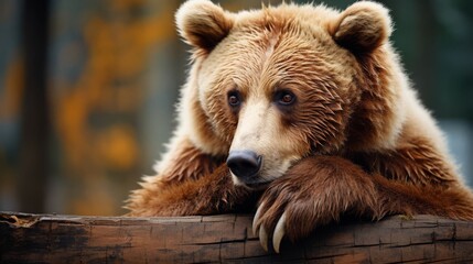 Obraz premium A bear in a thinking pose, paw on chin, symbolizing deep thought