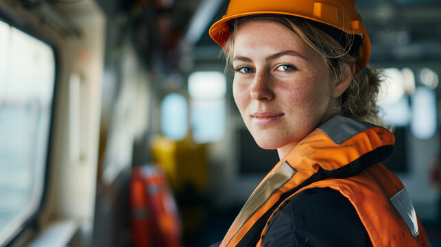 Portrait of empowered female maritime professional at work